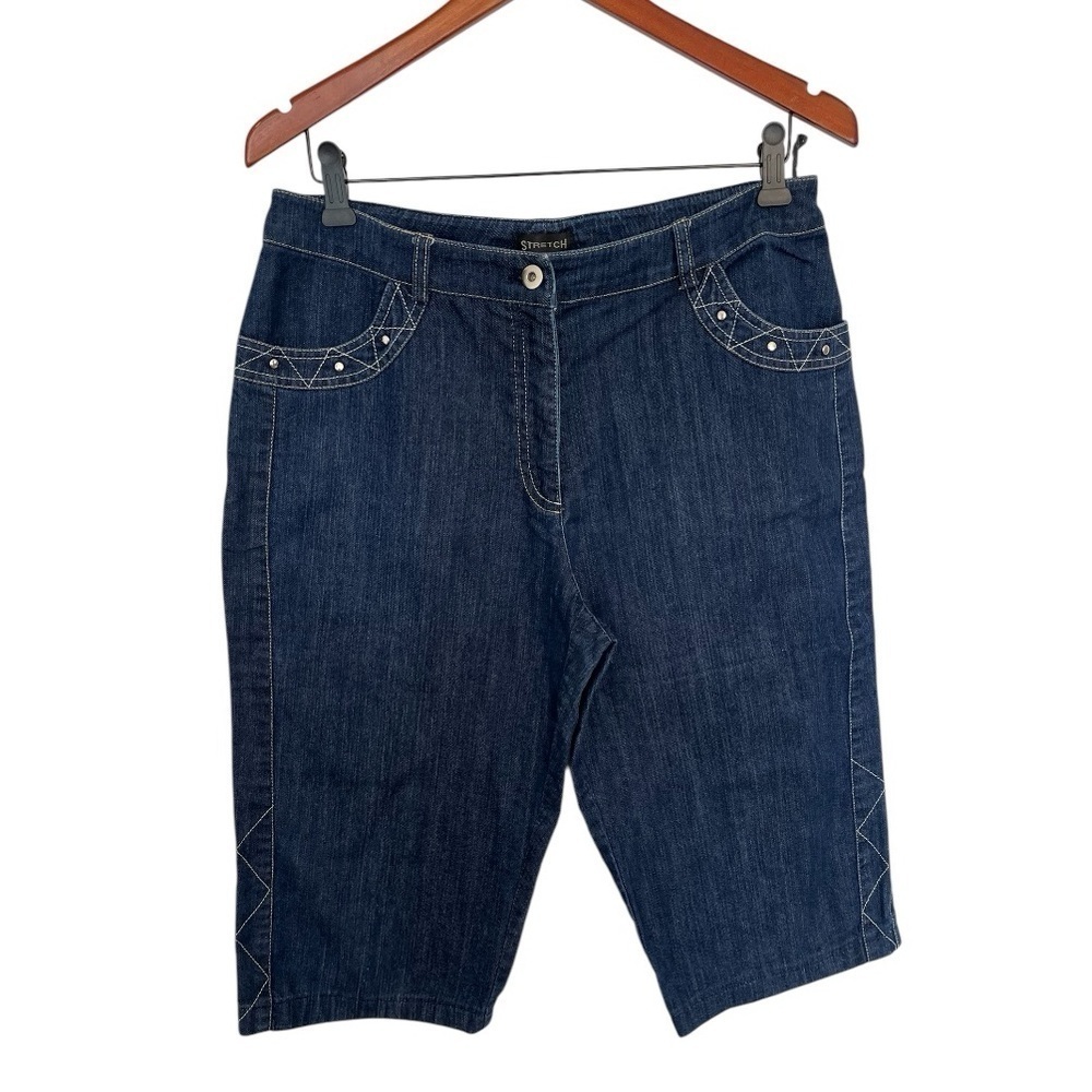 Vintage Y2K Miss Alliage Dark Wash Denim Bermuda Shorts Studded Size 10